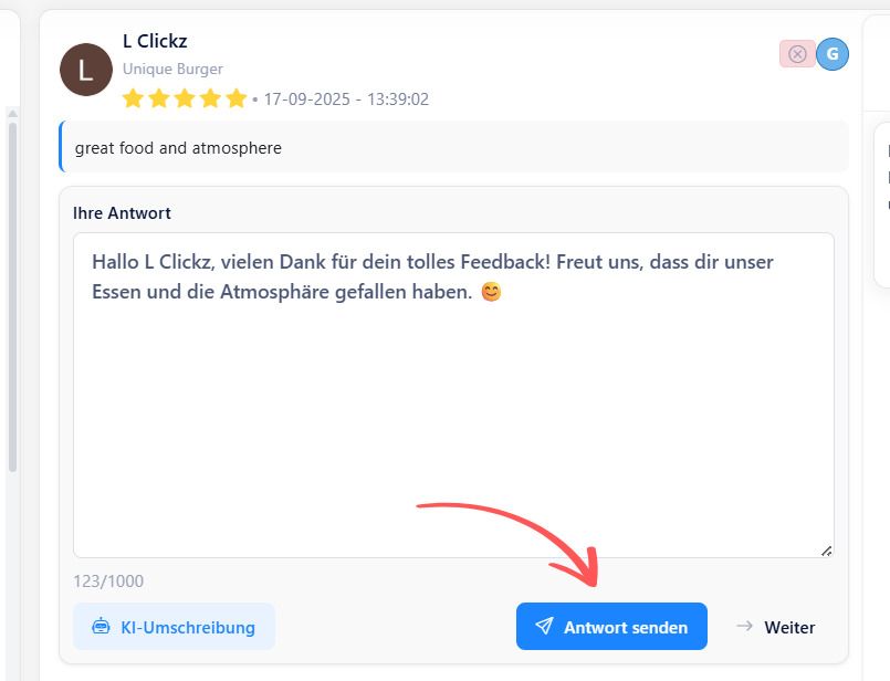 ReplyMaster AI ist eine KI-gestützte Software für automatisiertes Bewertungs- & Reputationsmanagement. Sie hilft Unternehmen, Google-Bewertungen professionell und zeitsparend zu beantworten.