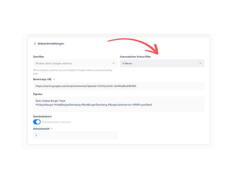 ReplyMaster AI analysiert automatisch den Tonfall und Inhalt jeder Bewertung und erstellt in Sekundenschnelle eine passende, individuelle Antwort. Die Formulierungen richten sich nach deinem definierten Sprachstil – professionell, locker oder persönlich.