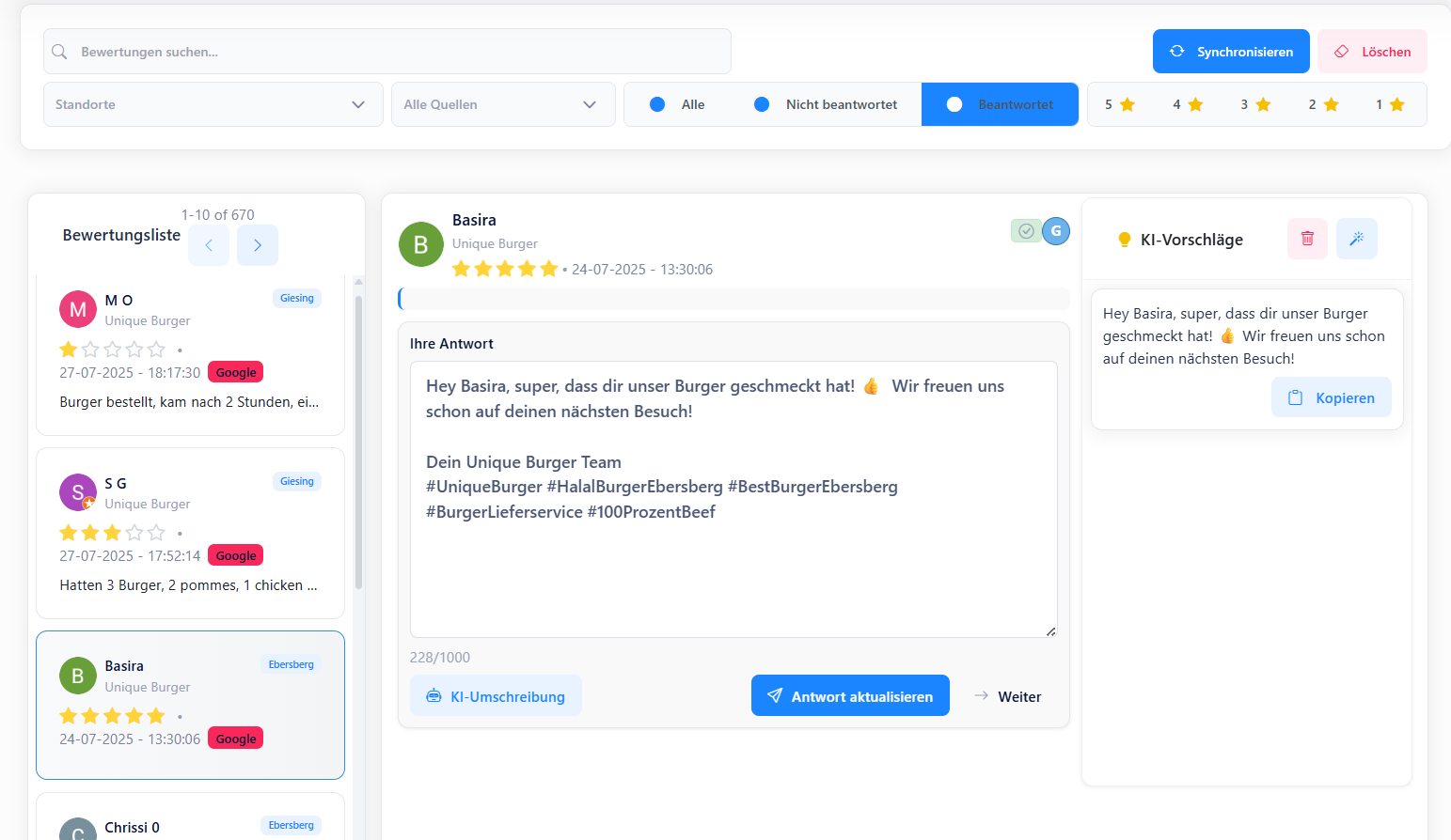 Brand Voice- Deine Stimme. Deine Antworten. Ob locker, professionell oder persönlich – mit Brand Voice klingen deine Antworten immer wie dein Unternehmen. Du bestimmst, wie deine Marke spricht: geduzt oder gesiezt, empathisch oder sachlich, freundlich oder direkt. ReplyMaster AI übernimmt diesen Ton konsequent – vom ersten Tag an, in jeder Antwort, auf allen Plattformen.